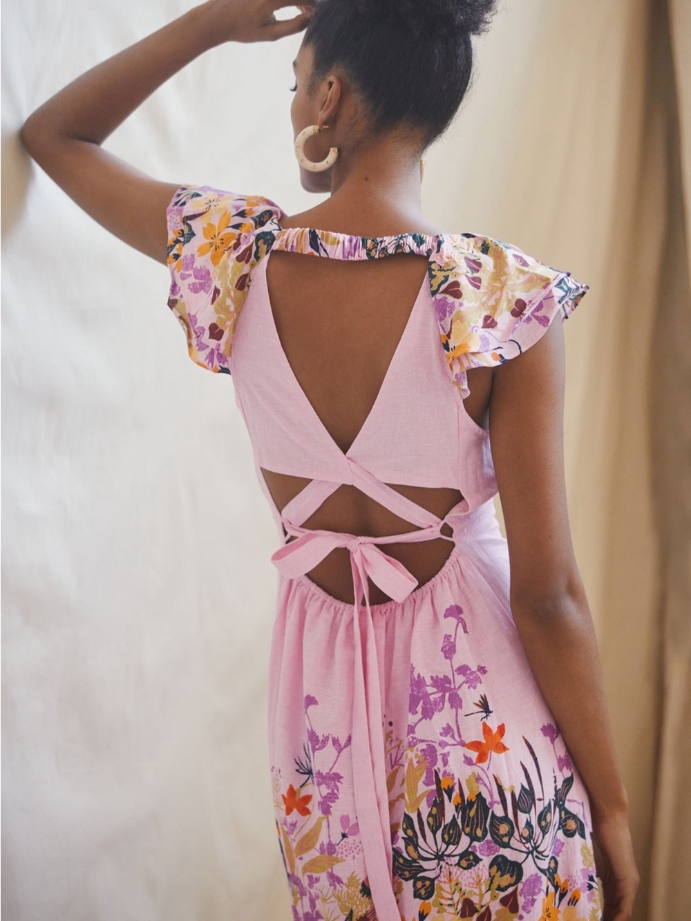 Anthropologie V-neck ruffle midi dress in purple size XL - Picture 2 of 11